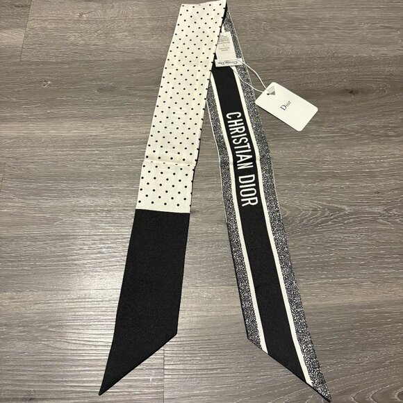 Dior Accessories - Christian Dior Mitzah Silk Twilly – Black & White Polka Dot Reversible Scarf